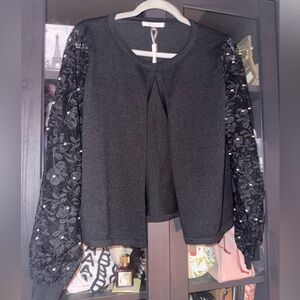 Sioni Black Sweater with Lace and Pearl Sleeves